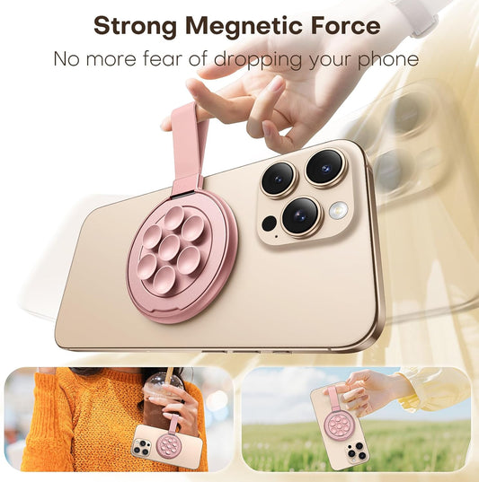 TAURI for Magsafe Suction Phone Grip - Universal Magnetic Suction Grip, 360° Rotating Hands-Free Holder, Silicone Suction Grip for iPhone 16 Pro Max/15/Android/S25,Pink