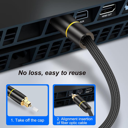 MEIRIYFA Digital Optical Audio Cable, Fiber Optical Toslink Audio Cable Male to Male Cord Nylon Braided Gold-Plated for Home Theater, Sound Bar, TV, Stereo System (1.5M)