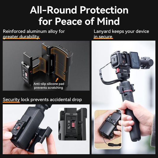 ULANZI PK-06 Expansion Adapter Accessories for DJI Osmo Pocket 3 - Aluminum Protective Cage Metal Bracket Mount with 1/4 Screw Holes/Gopro Adapter/Cold Shoe/Osmo Action Quick-Release