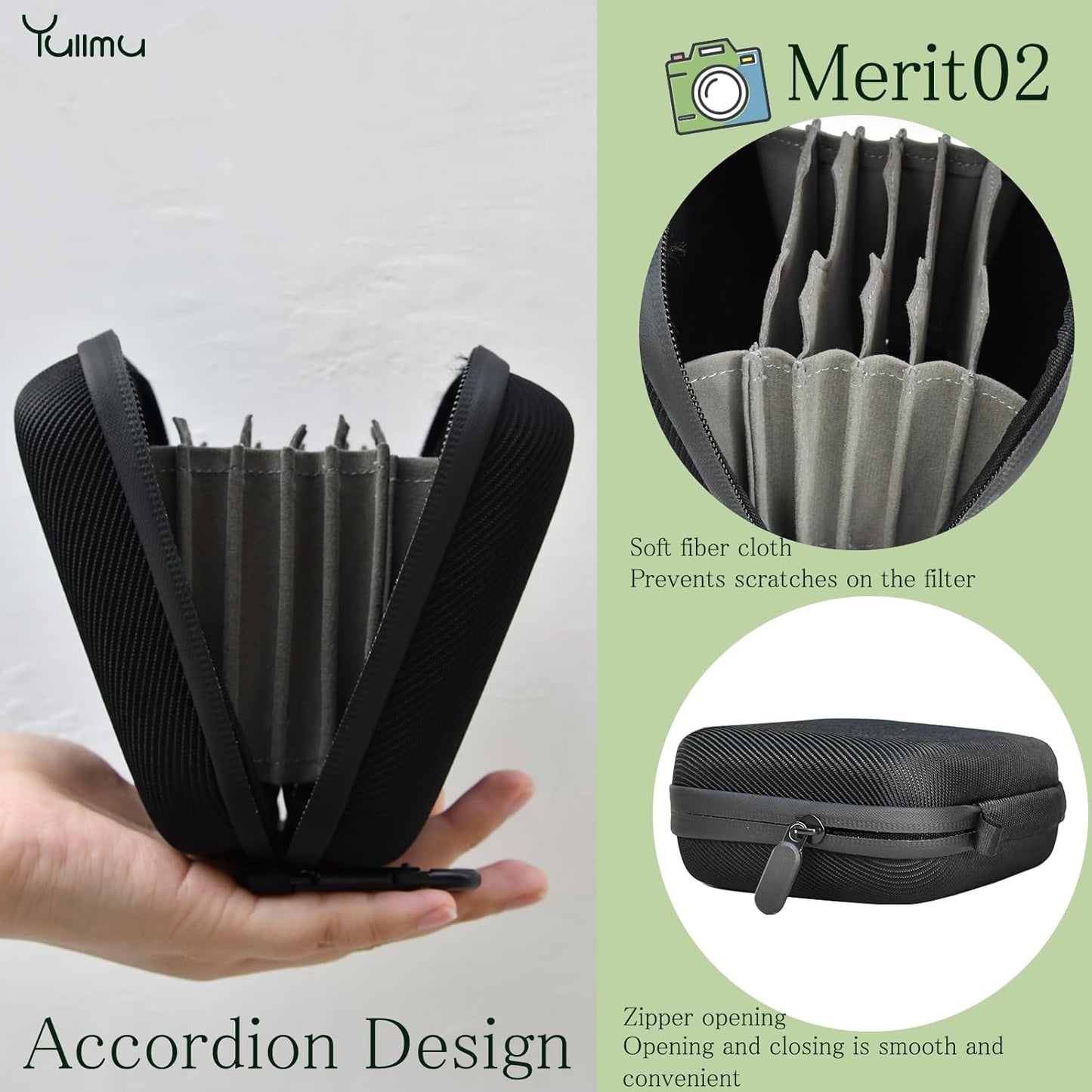 Hard Shell Camera Filter Case Camera Filter Accessories and Storage Suitable for 6 circular filters with a maximum diameter of 95mm Microfiber-Lined Pockets