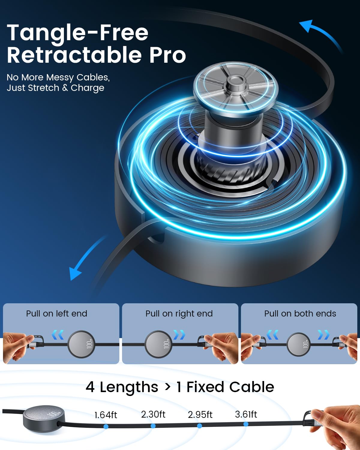 CAFELE 5-in-1 Retractable USB C Cable, 100W Multi Charging Cable USB C/A to L/Type C, 5A Fast Charging Multiple Charger Cord for Multiple Devices, Phone 16/15/14, Galaxy S24/S23, MBook, Pad (3.6ft)