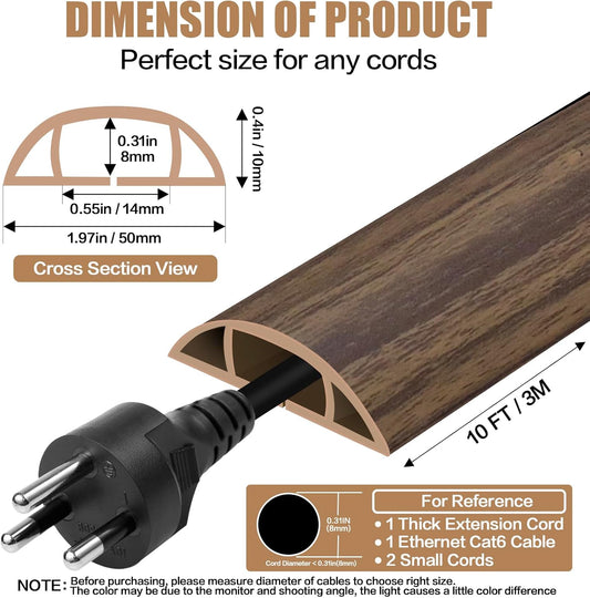 Floor Cord Cover Self Adhesive Cord Hider,10FT Cable Management, Extension Strip Protector for Wires, Prevent Cable Trips for Offices, Gyms, Exhibitions Cavity:0.47"(W) x 0.35"(H) Wood Walnut