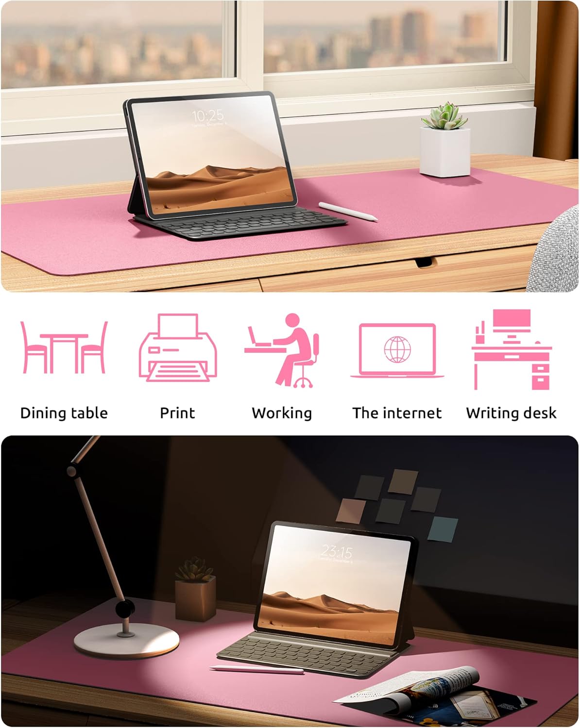 YSAGi Leather Desk Pad Protector, Large Mouse Pad, Non-Slip PU Leather Desk Blotter, Laptop Desk Pad/Mat, Waterproof Writing Pad for Office and Home (23.6" x 13.8", Pink)