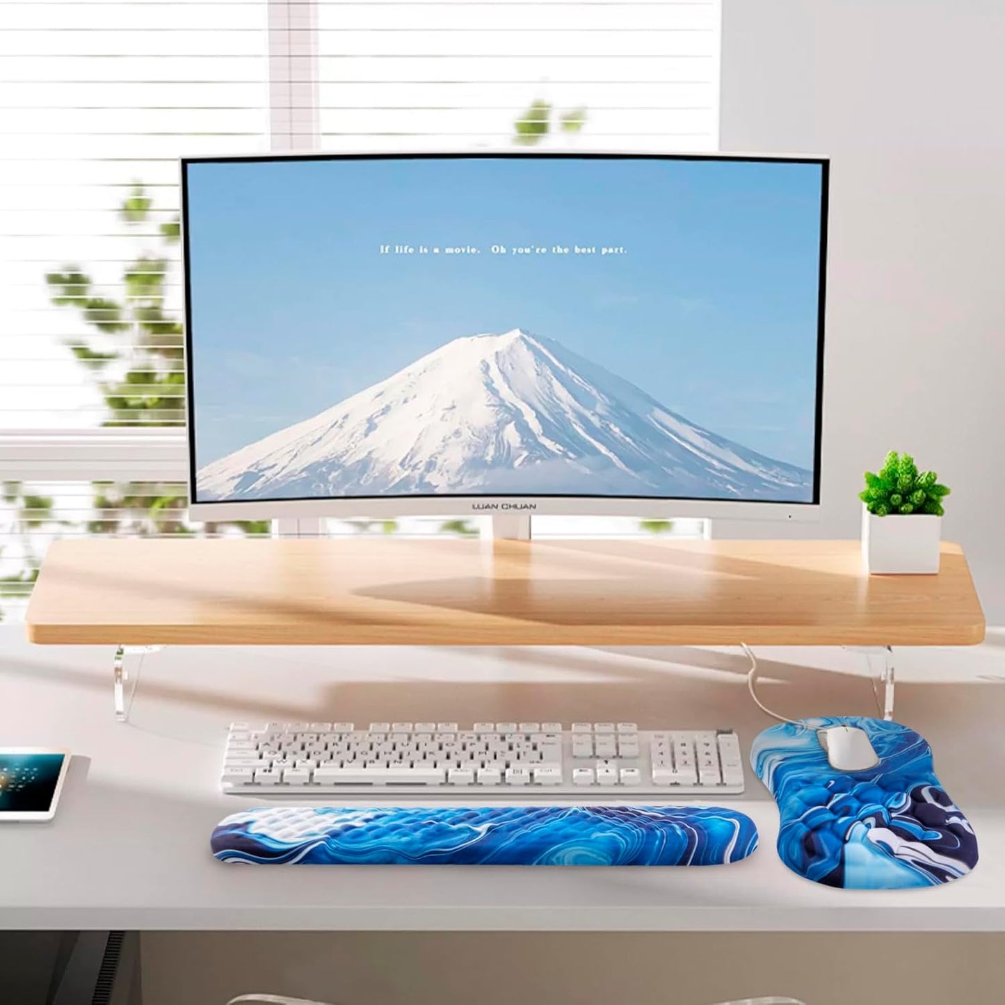 Mouse Pad Wrist Support, Laokiiy 2 in1 Keyboard Wrist Rest+ Ergonomic Mouse Pad, Non-Slip Wrist Rest for Computer Keyboard, Made Easy Typing & Relieve Wrist Pain Ocean Blue