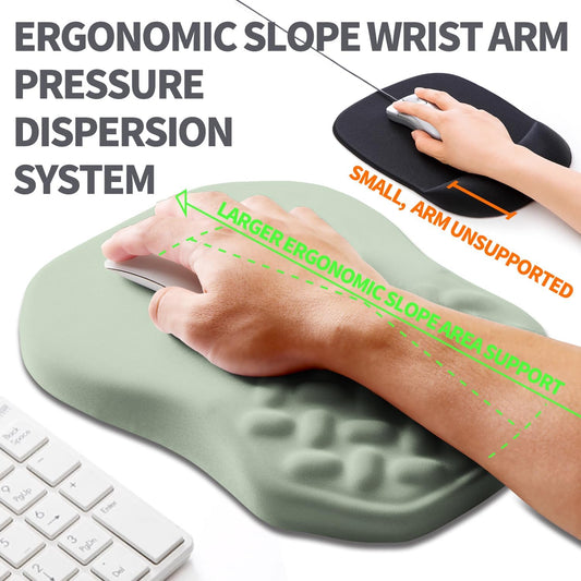 Ergonomic Slope Mouse Pad Wrist Support, Wrist Rest Mousepad for Carpal Tunnel Pain Relief with Massage Bulge and Slow Rebound Memory Foam (12x8 inch, Light Green)