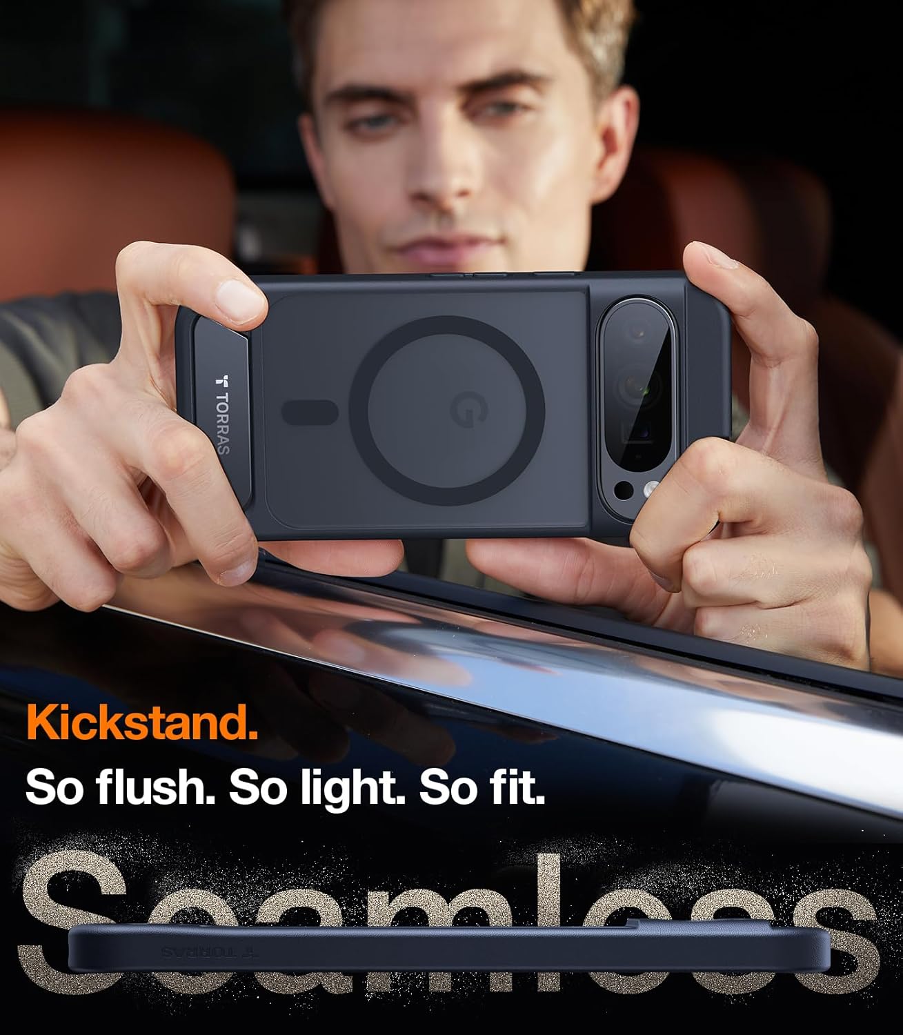 TORRAS Magnetic & Stand for Google Pixel 9 Pro XL Case, Fit for MagSafe, 12FT Mil-Grade Drop Protection, Slim Fit for Google Pixel 9 Pro XL Phone Case with Built-in Kickstand, Translucent Matte Black