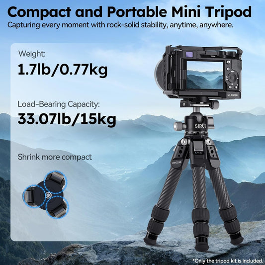 SIRUI AM-223S+G0 Carbon Fiber Desktop Tripod – Ultra-Light 1.7lbs, Max Height 16.7", 360° Panoramic Ball Head, Heavy-Duty Support to 33.07lb for DSLR & Mirrorless Cameras