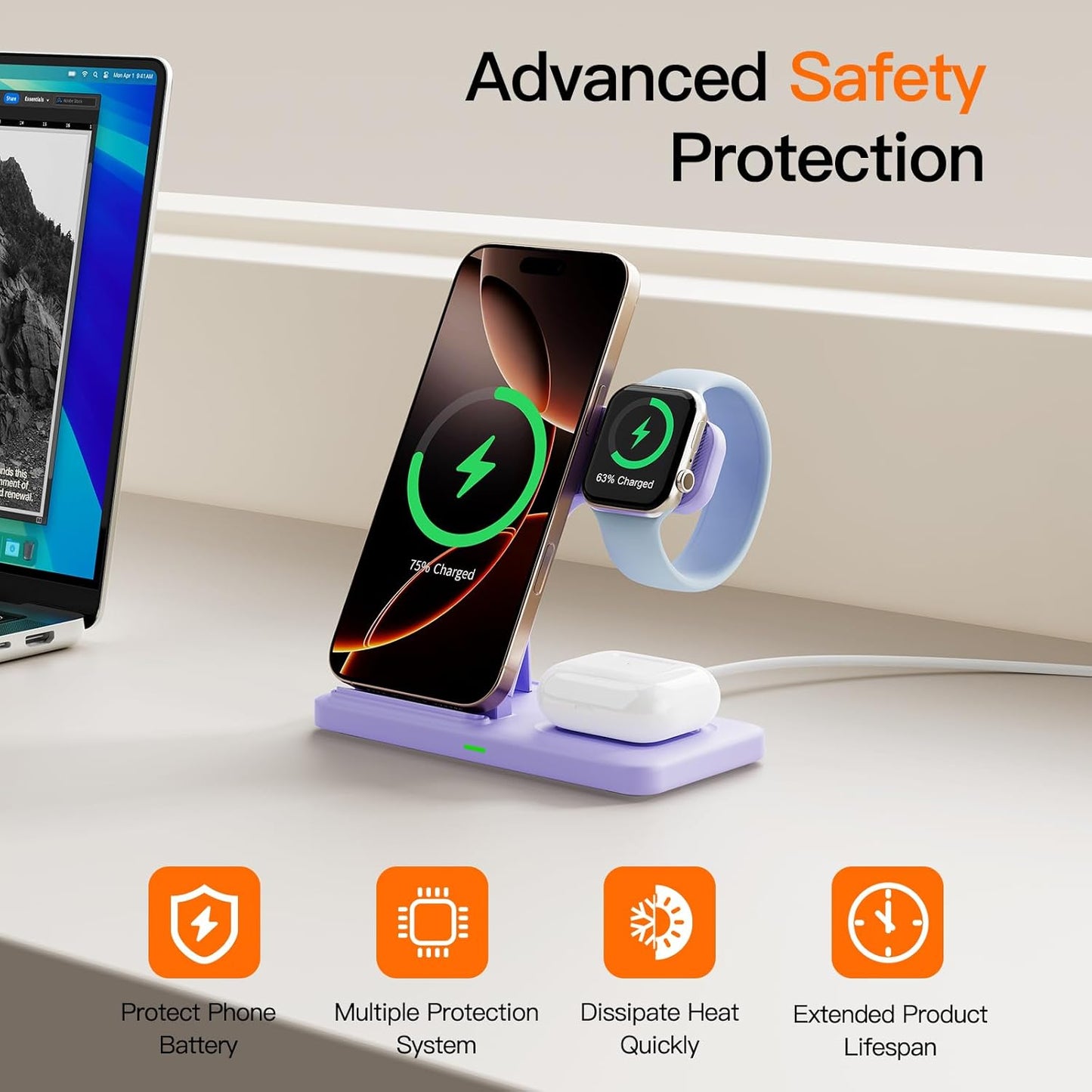 2025 3 in 1 Wireless Charger for iPhone 16 15 14 13 12 11 XR 8, Apple Charging Station for Apple Watch 10/9/Ultra/8/7/SE/6/5/4 & AirPods Series, Wireless Charging Station for Multiple Devices Apple