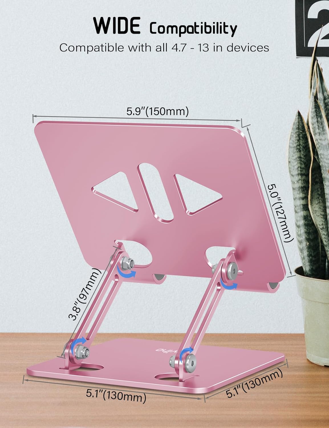 Tablet Stand Holder for Desk, Adjustable Desktop Tablet Holder, Foldable Aluminum Tablet Mount for iPad pro 12.9, iPad Air Mini, Samsung Galaxy Tabs Z Fold Kindle Fire,4-12 inch, Rose Gold