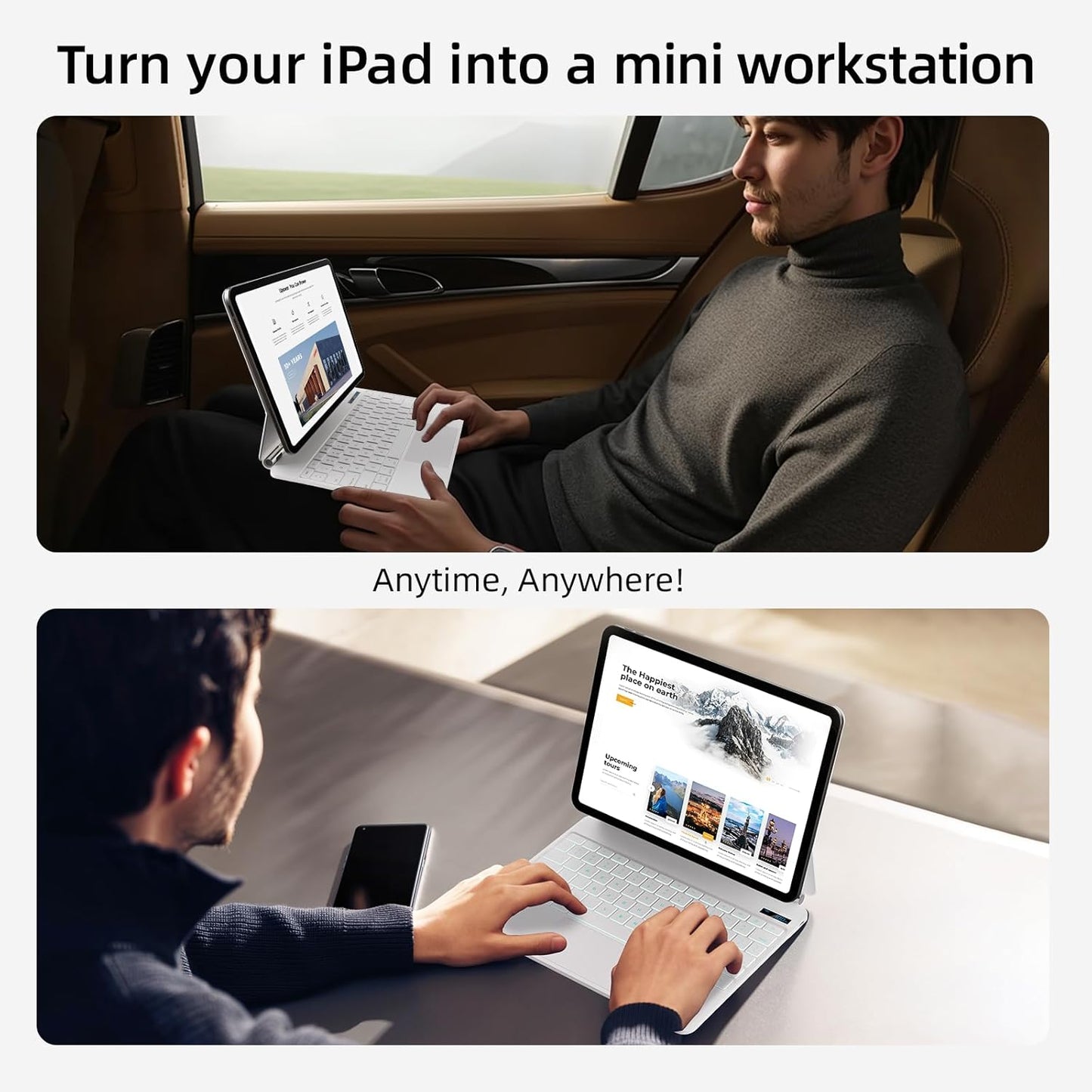 for iPad Air 13 inch case Keyboard M3 2025 & M2 2024,Magic Keyboard for iPad Pro 12.9 (6th,5th,4th,3rd Gen),Magnetic Attach,Multi-Gesture Trackpad,7-Color Backlit,Shortcut Keys,White