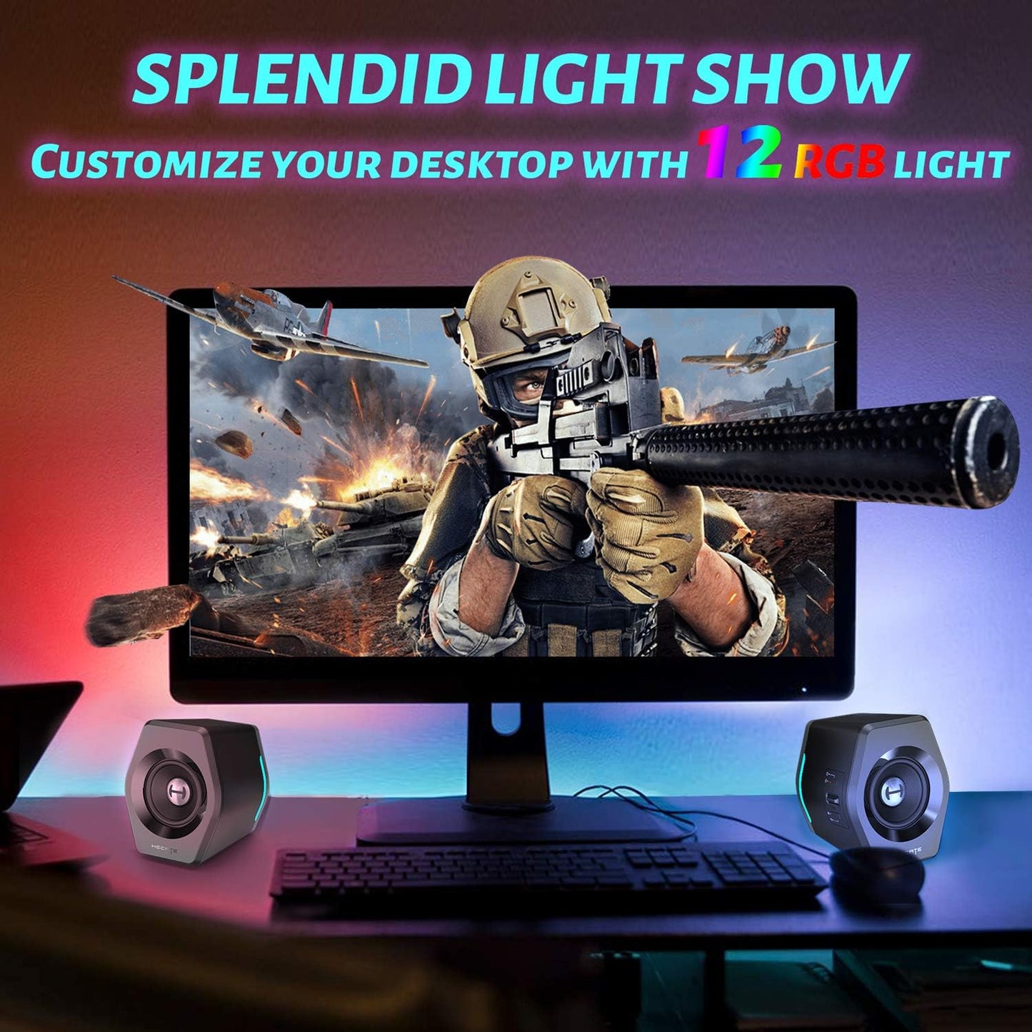 Edifier G2000 32W PC Gaming Computer Speakers for Laptop Mac Desktop Computer Woofer Speakers Bluetooth USB 3.5mm AUX Inputs RGB Lights Multimedia Speakers Black