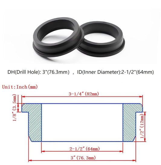 2 pcs 3" Drill Hole,2-1/2" ID Black Silicone Top hat Rubber Grommets for Wiring,Automotive,Firewall,Hole Plug,Desk,Screw,Water and Gas Pipe,Drain,House Siding,Cable Bushing,Glass,Wire Plug
