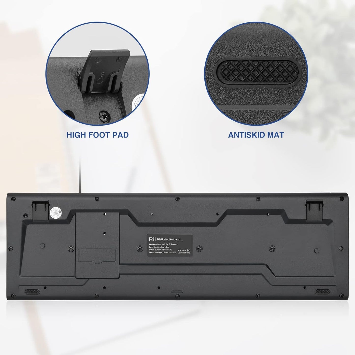 Rii RK907 Ultra-Slim Compact USB Wired Keyboard for Mac and PC,Windows 10/8 / 7 / Vista/XP (Black) (10PCS)