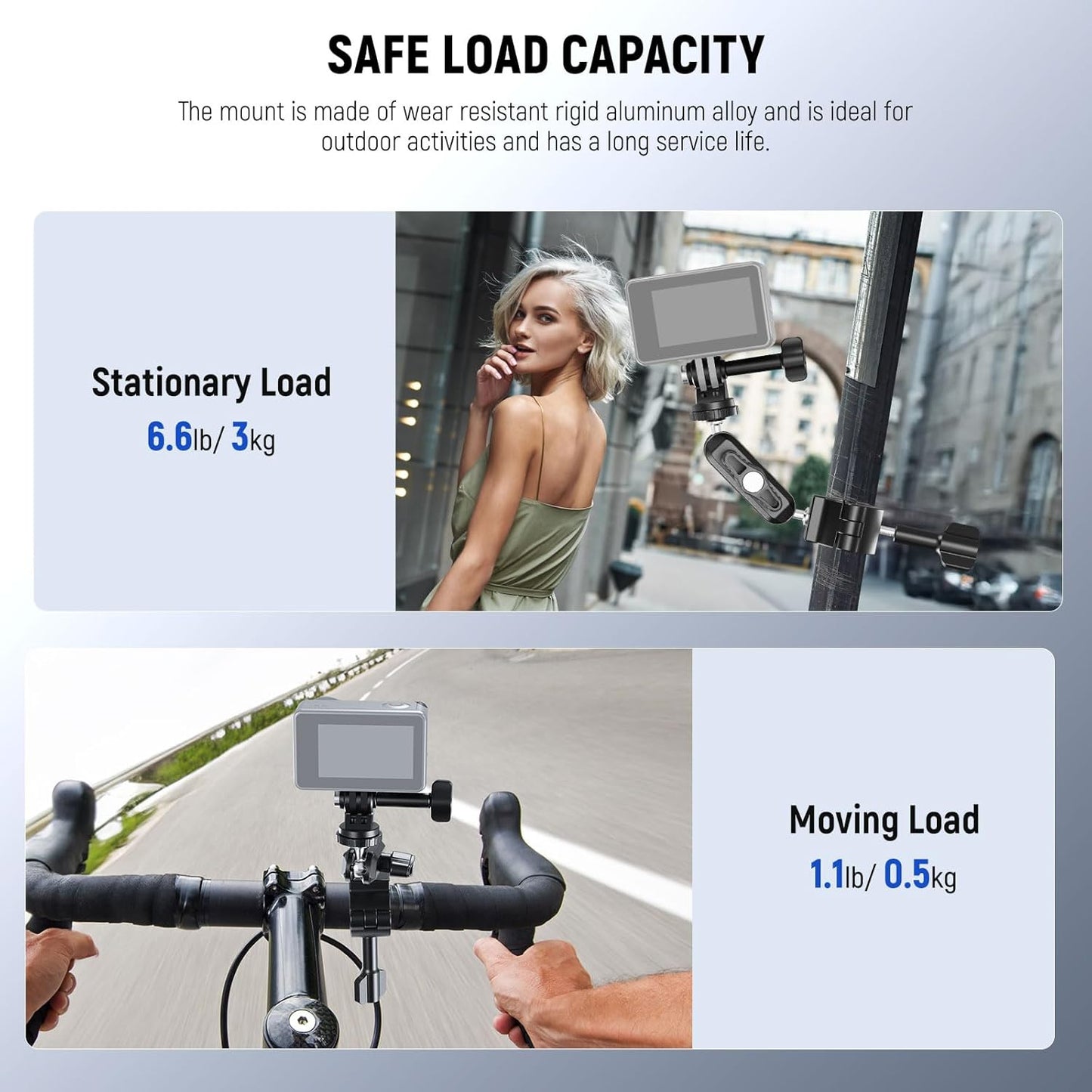 NEEWER Action Camera Pole Mount with Two 360° Ball Heads 1/4" Screw Action Camera Adapter, Holder Clamp for Motorcycle Bike Handlebar, Compatible with GoPro Hero13 12 11 10 9 Max360 Insta360 DJI Osmo