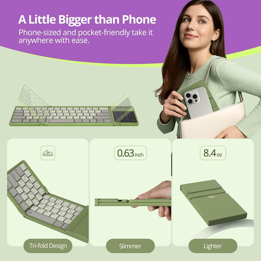 Nillkin Pocket Foldable Keyboard with Touchpad & Wireless Bluetooth, Portable Travel Keyboard for Home or Mobile Office Replaces Keypads and Mouse Combo, Compatible with iPad, Laptop, Tablet - Green