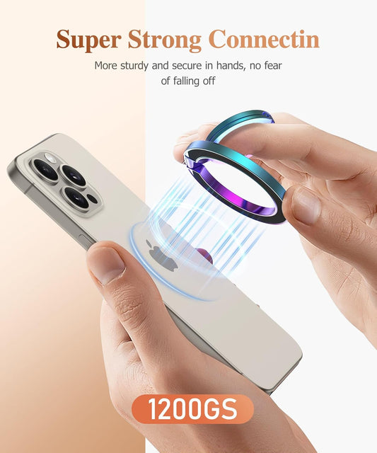 GVIEWIN Magnetic Phone Ring Holder, Compatible with MagSafe Phone Grip with Adjustable Stand, Magnet Phone Ring Kickstand for iPhone 16 Pro Max/Plus/15/14/13/12 Series/Other Phones (Colorful)