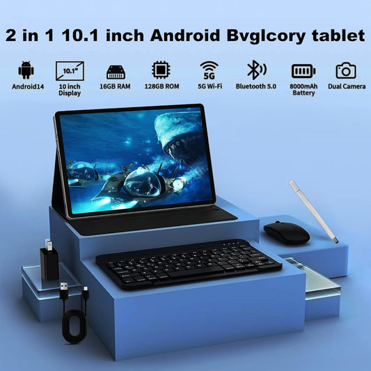 Android 14 Tablet with Keyboard,16GB RAM 128GB ROM 1TB Expand, 8000mAh Battery, 10.1 Inch Tablet with 13MP+8MP Camera/Bluetooth/GPS/WiFi/HD Display (Dark Gray)