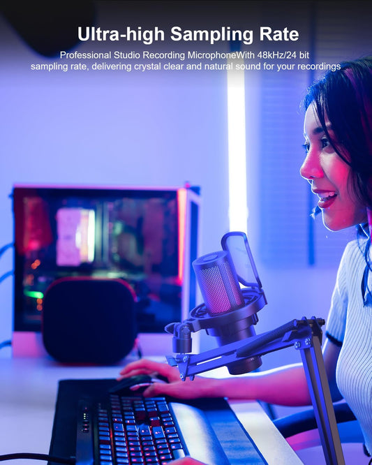 COMICA Ejoy Uni(A) USB Gaming Microphone with Noise Cancellation, RGB Lights, Monitoring, Muting, Streaming Mic for Computer, PS5, PS4, Streaming, Podcast, Chat, Twitch, YouTube, Discord