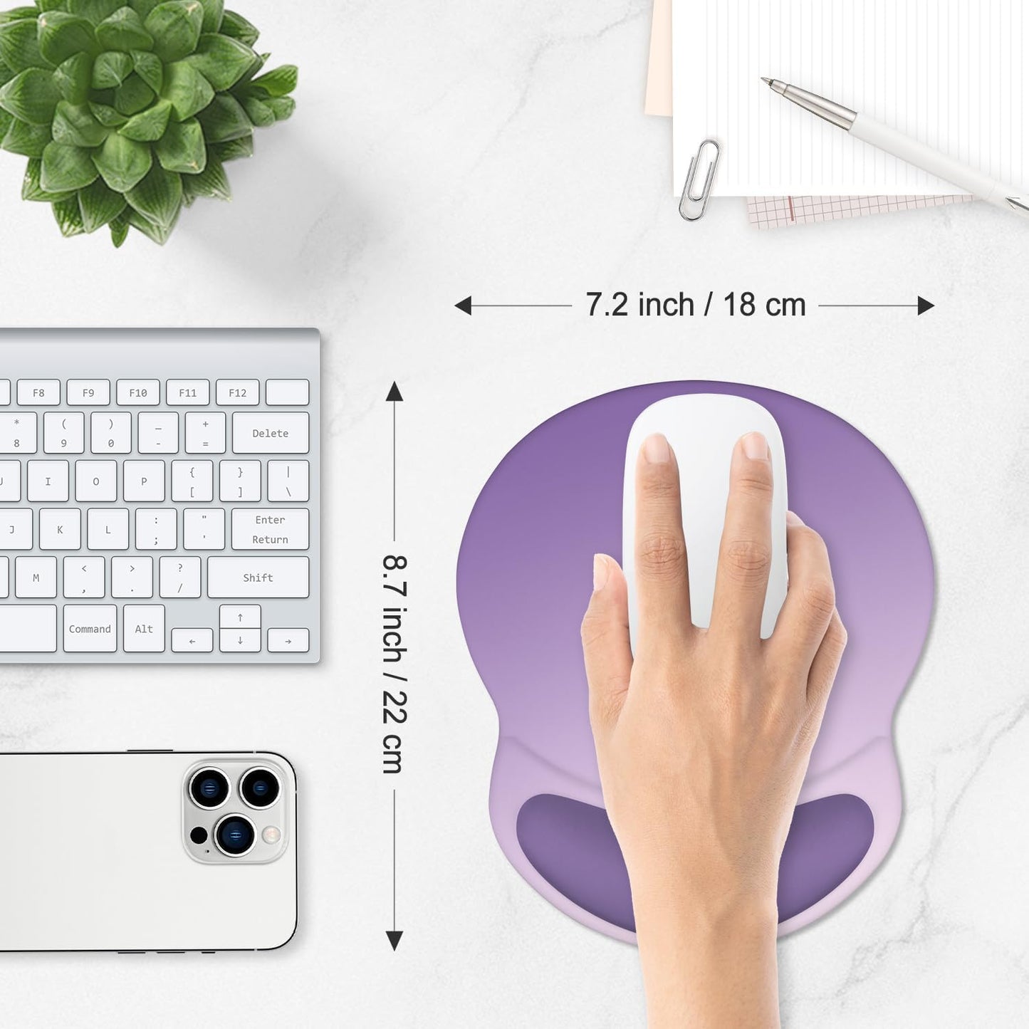 ITNRSIIET Ergonomic Mouse Pad with Comfort Gel Wrist Rest, Non-Slip PU Base, Smooth Textured Surface, Reduces Hand Fatigue & Wrist Pain, 8.7 x 7.2 Inch for Office Gaming Home, Lavender Fade