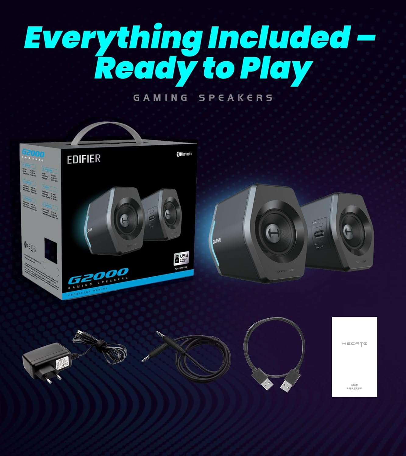 Edifier Hecate RGB Gaming Speakers, 32W Peak Power, Bluetooth 5.1, Game/Movie/Music Modes, 12 RGB Lighting Effects, Compact Design for PC/PS4/Desktop - White