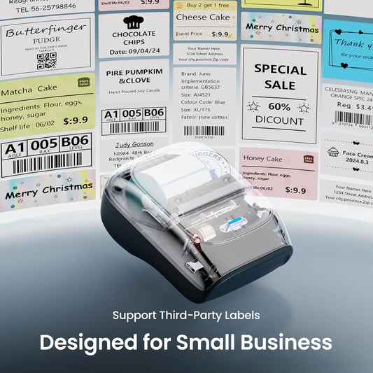 CLABEL Thermal Label Maker Machine: 221B Bluetooth Label Maker Machine with Tape Mini Sticker Printer Barcode Printer Compatible with Smartphone with 1 Roll 40x30mm Label (Blue)
