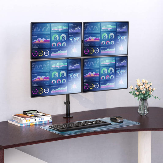 WALI Quad Monitor Desk Mount, 4 Monitor Stand Fits Heavy Duty Computer Screen up to 27 inch, Full Adjustable Arm Holds up to 22 lbs per Arm (M004), Black