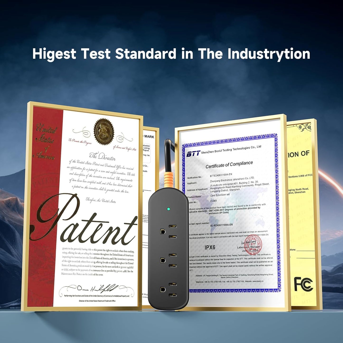 3-Outlet 10ft Extension Cord - Weatherproof Outdoor Power Strip, Mountable Small Power Strip for Home, Outdoor, Travel