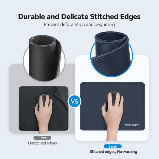 TECKNET Mouse Pad with Anti-fray Stitchin, Waterproof Surface & Non-Slip Rubber Base with Stitched Edges Gaming Mouse Mat for Laptop,Compatible with Laser and Optical Mice