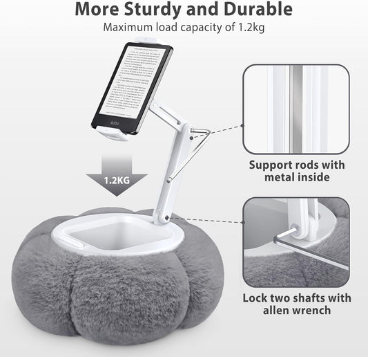 CreaDream Pumpkin Tablet Pillow Stand Holder for Kindle iPad, Adjustable Phone Pillow Stand for Lap Bed with Detachable Snack Bowl, Compatible with 4.7"-13" Tablet, iPad, iPhone, Samsung Tabs, Kindle