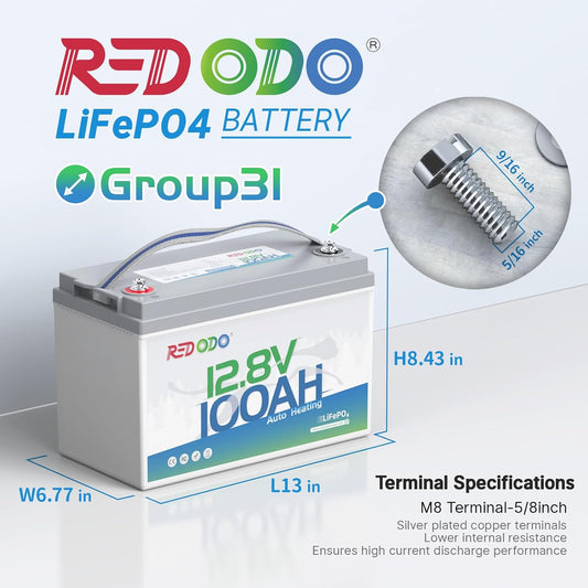 Redodo 12V 100Ah LiFePO4 Battery with Self Heating, Low Temperature Protection Group 31 Lithium Battery, Built in 100A BMS, 4000+ Deep Cycles, Perfect for RVs, Off-Grid in Cold Areas 4 Packs