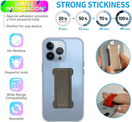 Phone Grip Holder for Hand, Universal Finger Strap Phone Holder, Finger Selfie Grip Compatible with Most Smartphones (Gary) - 2Pack