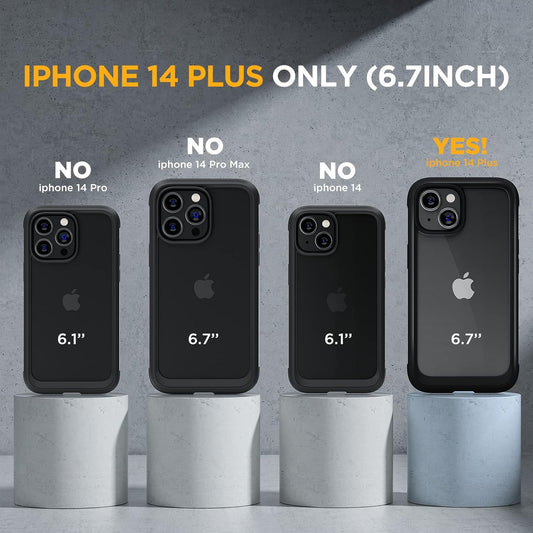 Miracase Glass Series Designed for iPhone 14 Plus Case 6.7 inch, 2023 Upgrade Full-Body Clear Bumper Case with Built-in 9H Tempered Glass Screen Protector and Camera Lens Protector,Black