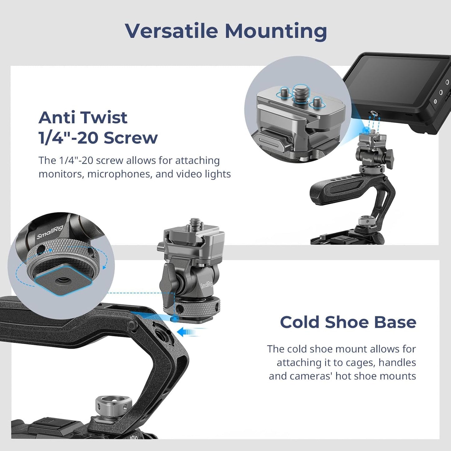 SmallRig HawkLock H21 Quick Release Monitor Mount with Cold Shoe Mount, Swivel and Tilt Adjustable Monitor Holder with 1/4"- 20 Screw, Dual Anti-Twist Design, for Ninja V and V+ Monitors