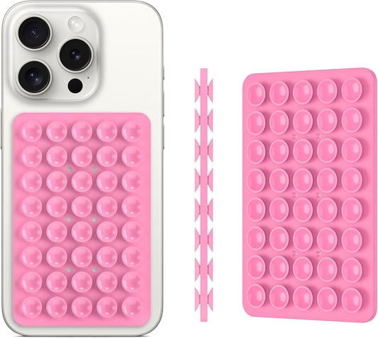 2PACK Silicone Double Sided Suction Phone Case Mount, Detachable Hands Free & Strong Grip Holder for Selfies & Videos, Compatible iPhone Android (2Pack Pink, 40 Suction Cups)