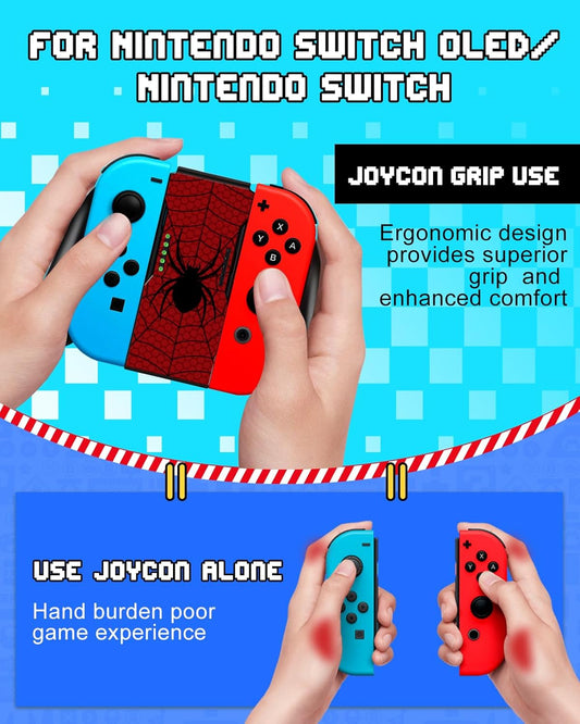 Lotadilo Joy-Con Grip for Nintendo Switch/Switch Oled - JoyCon Comfort Hand Grips Controller for Men Teen Boys Cool Cartoon Anime Design, Red Black