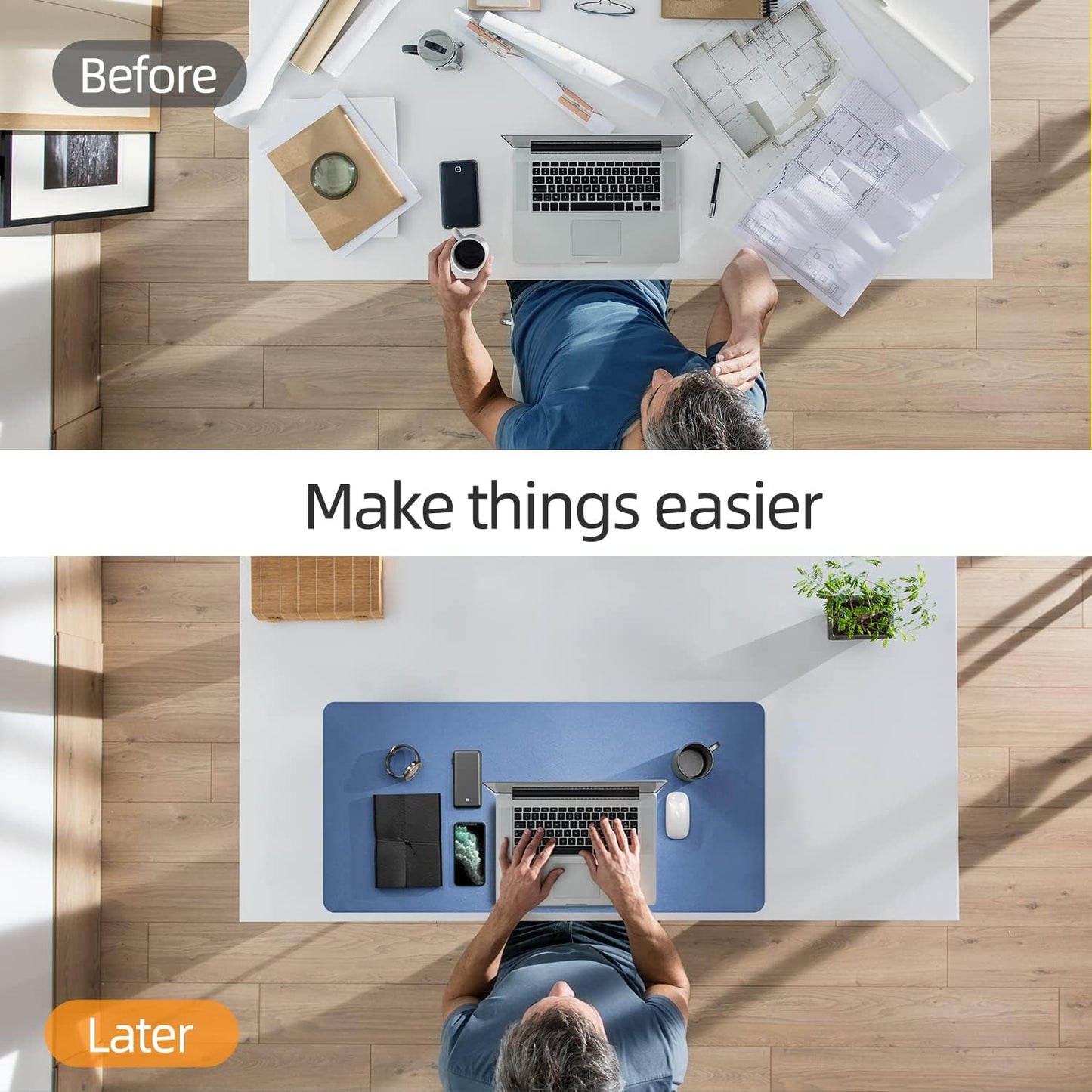 YSAGi Dual-Sided Laptop Desk Mat, 31.5" x 15.7", Waterproof Leather Writing Pad for Office and Home (Azure Blue+Green)