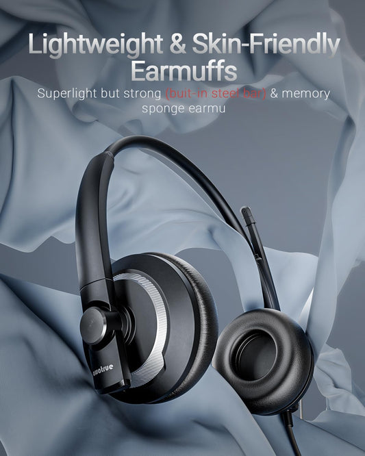 Computer USB Headset with Microphone for PC - Headphones with Noise Cancelling Microphone On Ear Wired Headset Mic Mute for WFH Call Center Office Online Class Skype Zoom