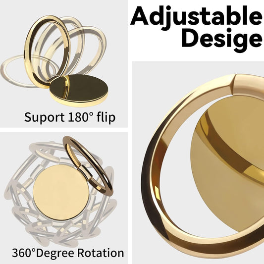 Metal Cell Phone Ring Holder Finger Ring Stand, 360 Degree Rotation Ring Kickstand Grip Holder for Magnetic Car Mount, Gold