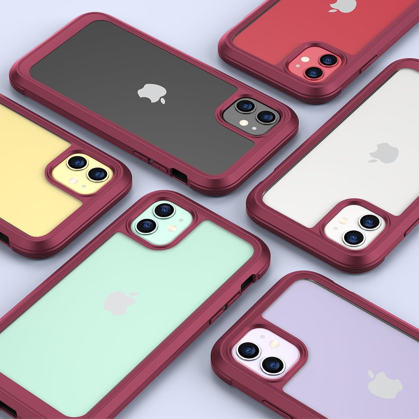 Miracase Glass Series for iPhone 11 Case 6.1 inch, Upgraded Full-Body Rugged Phone Bumper Case Cover with Built-in 9H Tempered Glass Screen Protector and Camera Protector, Wine Red