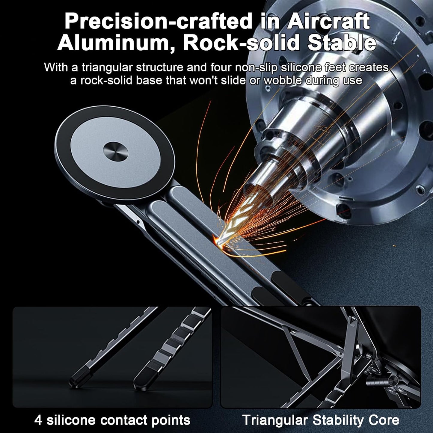 Foldable Laptop Stand for Desk, All-in-One Portable Holder for Laptop, Phone & Tablet with Magnetic Mount - 8-Angle Adjustable Aluminum with Non-Slip Base for 10-15.6" Laptops