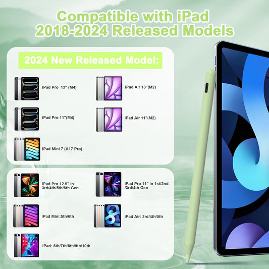 Pencil 2nd Generation for iPad 2018-2024 with Magnetic Wireless Charging Compatible with Apple iPad Pro 13”(M4)/12.9”/11”,iPad Air 6(M2)/5/4/3,iPad mini 7(A17 Pro)/6/5,iPad10/9/8/7/6 Green