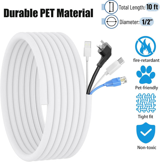 Cord Protectors from Pets No Chew, 1/2 inch 10ft Wire Protector Cord Covers for Pets, Flexible Cable Sleeve Cord Management for TV/Computer/Electric Wires/Phone Charging Cables, White