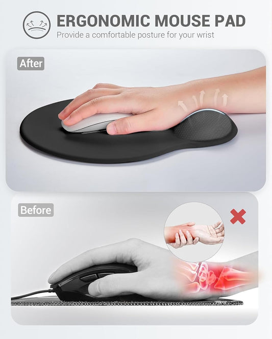 Ergonomic Mouse Pad Wrist Support Set, Memory Foam Keyboard Wrist Rest Set, Ergonomic Keyboard Pad, Non-Slip Base Mousepad(Black Set)