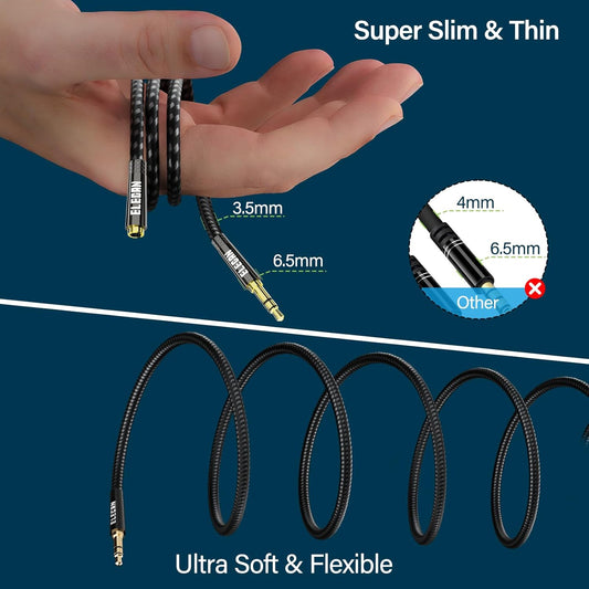 Elecan Headphone Extension Cable 1.5 Ft/2 Pack, 1/8 Inch 3.5 MM AUX Cord Wire Male to Female, Hi-Fi Sound Thin&Slim Braided TRS Stereo Audio Beats Cable Extender for Car,Home Stereos, Speaker,Phones