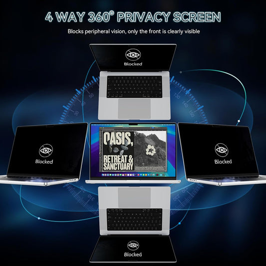 360° Privacy Screen for MacBook Pro 16 Inch (2021-2024, M1, M2, M3, M4), 4 Way Privacy Anti Glare Blue Light Filter Shield Film Anti Spy Laptop Protector for Mac 16.2In Computer