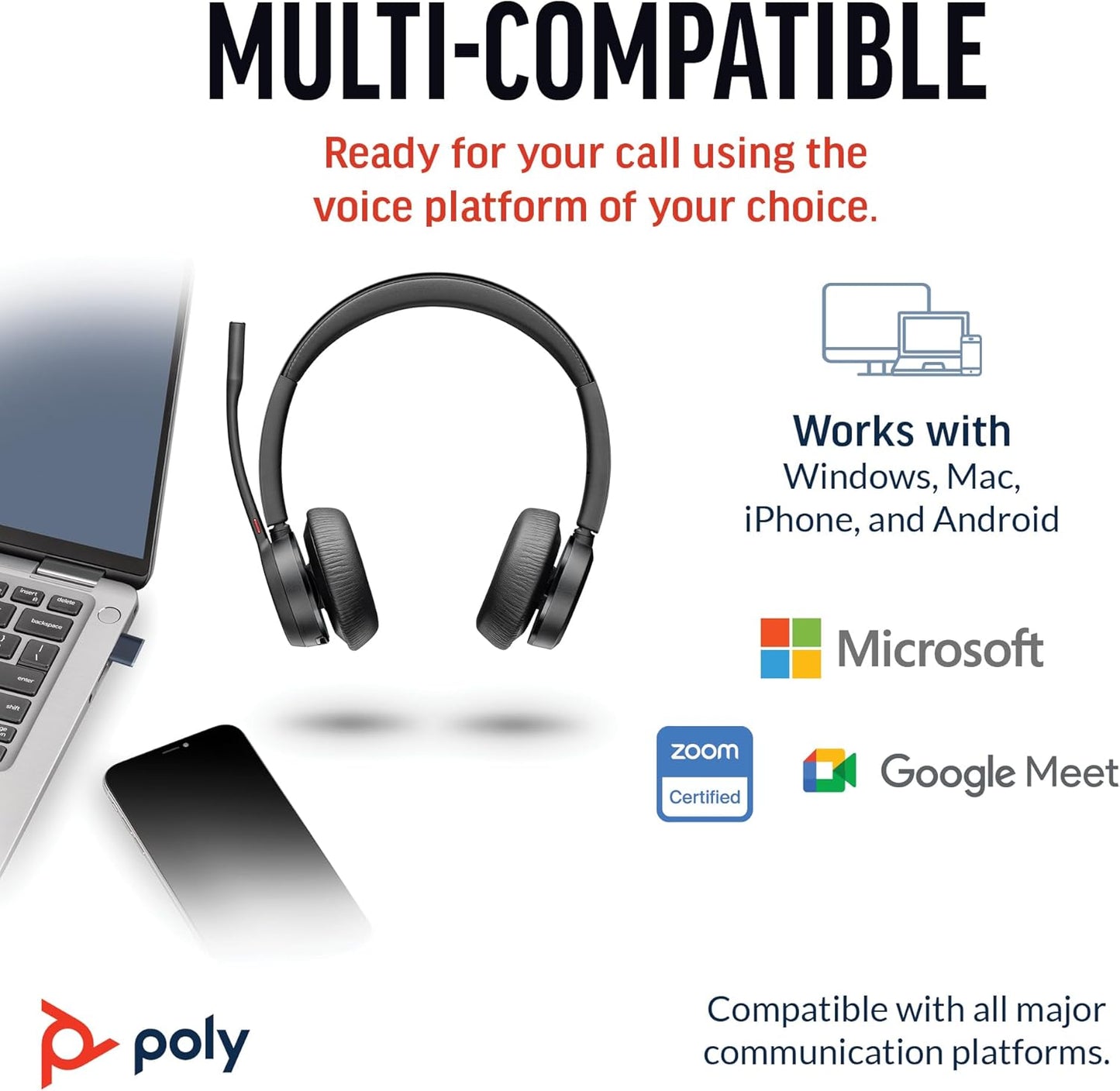 Poly Voyager 4320 UC Wireless Headset & Charge Stand (Plantronics) - Stereo Headphones w/Noise-Canceling Boom Mic - Connect PC/Mac/Mobile via Bluetooth - Works w/Teams, Zoom, & More - Amazon Exclusive