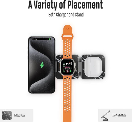 Fast Wireless Charger, Magnetic Foldable 3 in 1 Charging Station for iPhone 16/15/14/13/12/Pro/Plus/Pro Max, 5W Portable Charger for Apple Watch9/8/7/6/5/4/SE, for Airpods