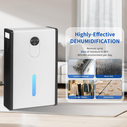 Dehumidifier for 1076 sq.ft,Quiet Portable Moisture Absorber with Auto Shut Off,Auto Defrost,72 OZ Water Tank,Drain Hose,7 Color LED Light,Sleep Mode for Basement Home Bedroom Bathroom RV