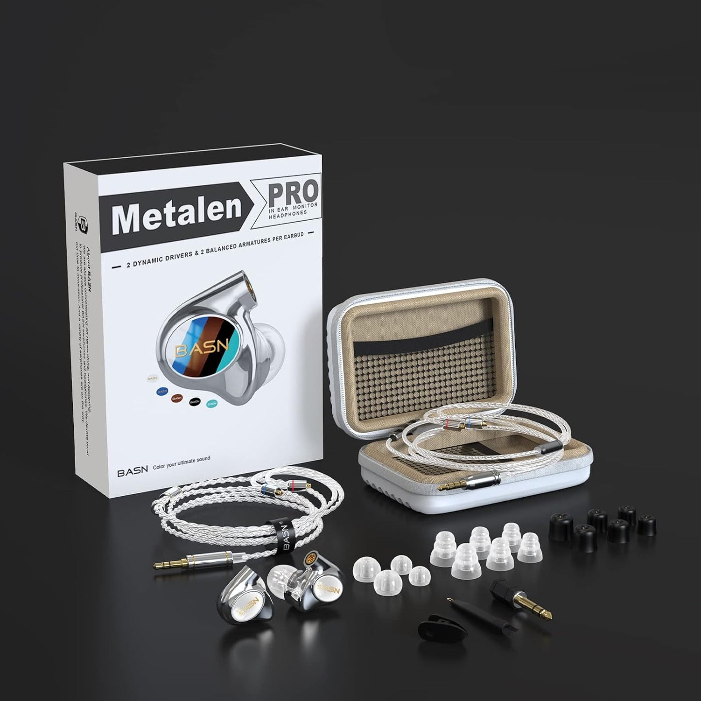 BASN Metalen PRO 4 Drivers in-Ear Monitors Headphones for Musicians, Noise Isolating Enhanced Bass Sound Earphones with CNC Metal Craft Shell, Wired Upgraded Detachable MMCX Cables(White)