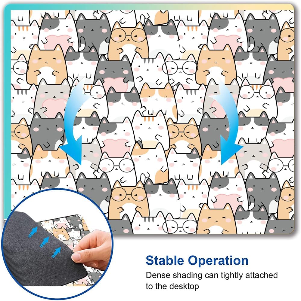 Kawaii Mouse Pad, Cute Cats Mouse Mat, Square Waterproof Non-Slip Rubber Base Computer MousePads for Desk Office Laptop